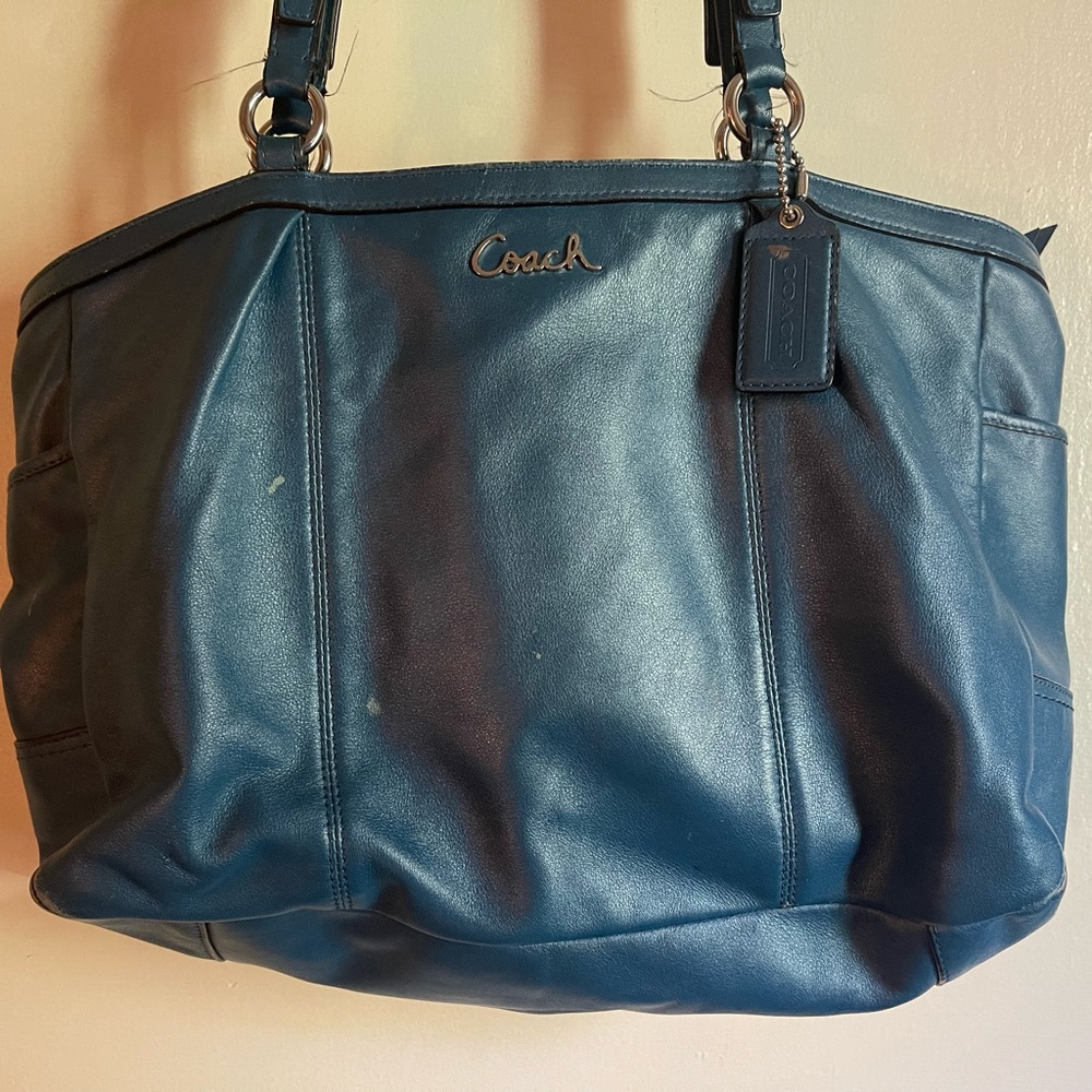 Coach Blue Leather Shoulder Tote Bag